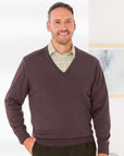 Mens Merino V Neck Rasin Sweater 