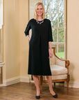 Alona Black Pull On 3/4 Sleeve Dress