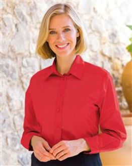 Easycare Long Sleeve Plain Red Polycotton Shirt