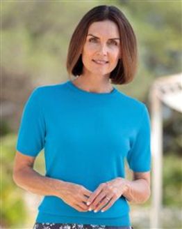 Merino Turquoise Short Sleeve Crew Ladies Jumper