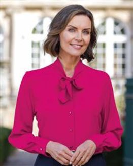 Natasha Ladies Silk Blend Tie Neck Blouse Cerise