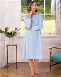 Quinn Blue Long Sleeve Cotton Nightdress