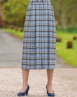 Selkirk Wool Blend Checked Soft Pleated Skirt