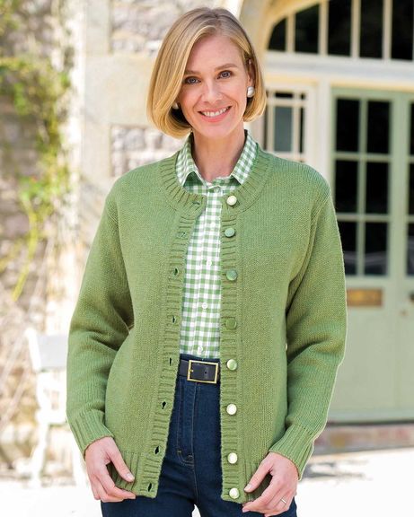 Ladies Kiwi Green Shetland Cardigan