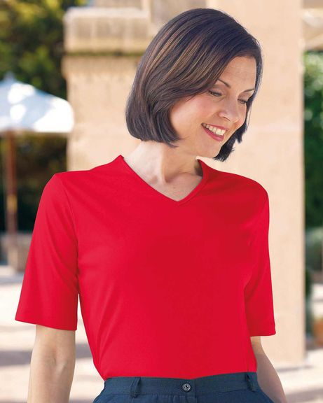 Silky Cotton Red V Neck Top