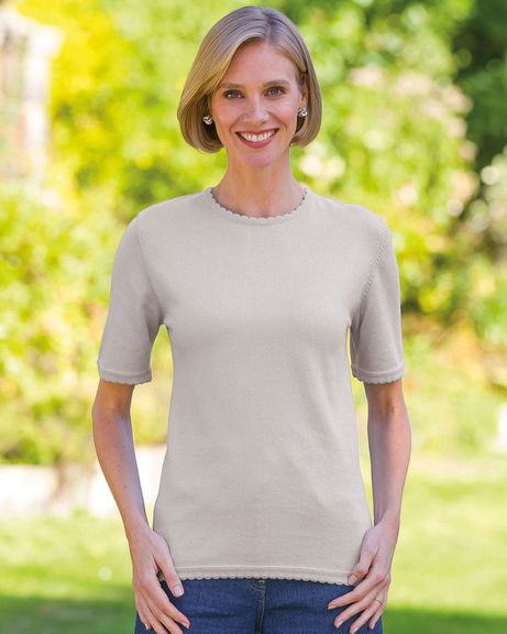 Cotton Scalloped Ladies Dove Top