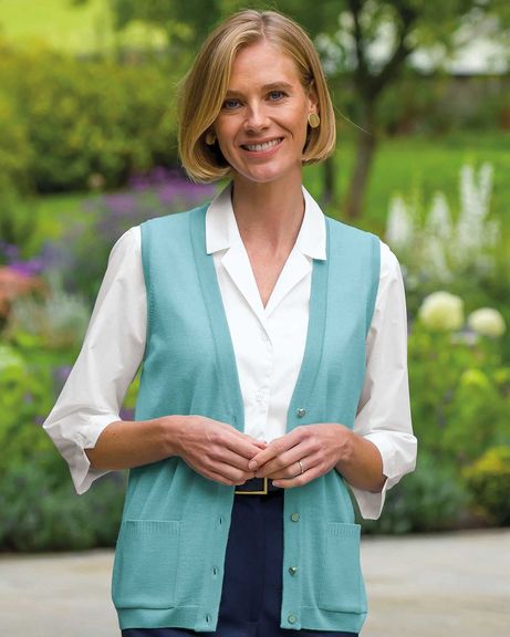 Ladies Aqua Merino Waistcoat