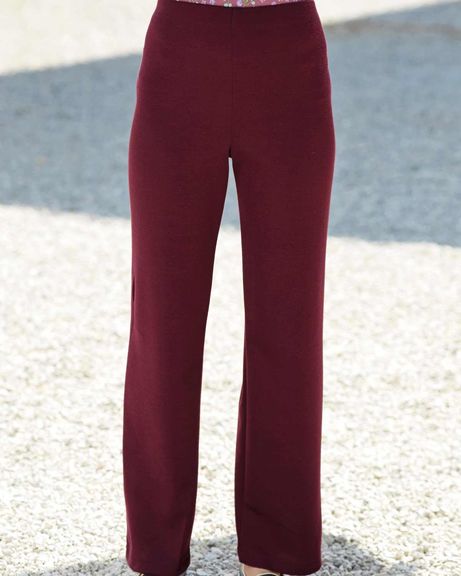 Ladies Claret Wool Blend Pull on Trousers 