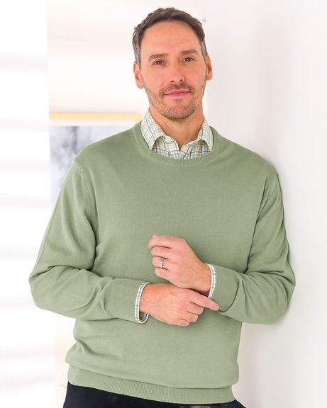 Merino Wool Sage Green Crew Neck Jumper