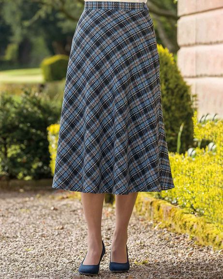 Lauder Wool Blend Checked Fully Lined Skirt