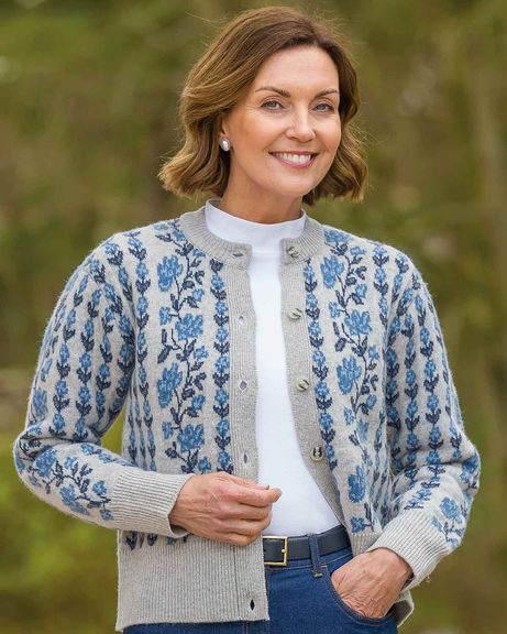 Melina Long Sleeved Floral Lambswool Cardigan