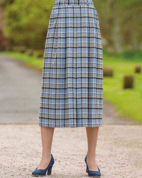 Selkirk Wool Blend Checked Soft Pleated Skirt