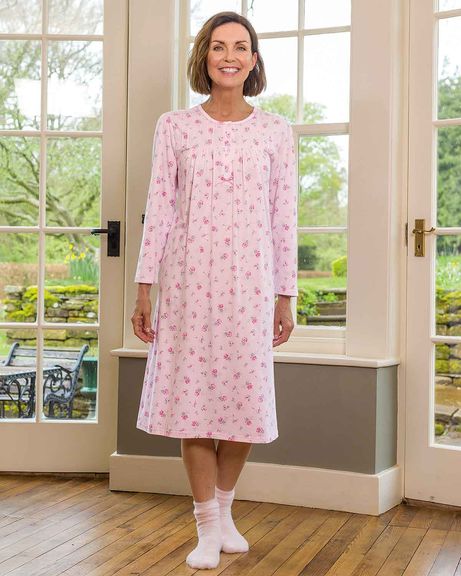 Slenderella Patricia Long Sleeve Cotton Mix Nightdress