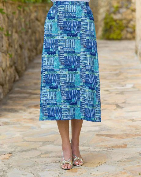 Leila Patterned Viscose Pull On Lined Skirt