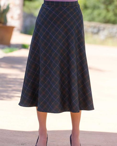 Bromley Wool Blend Checked Skirt, Fully Lined | James Meade