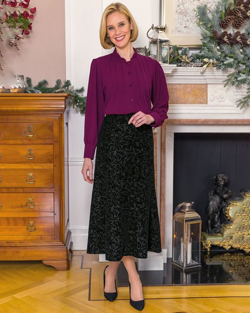Ramona Floral A Line Wool Rich Skirt | James Meade