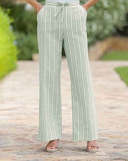 Anita Striped Linen Mix Pull On Trousers